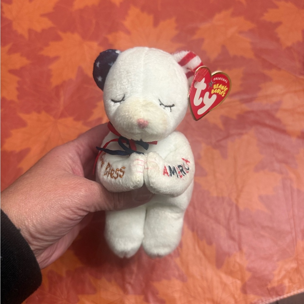 Ty Beanie Babies Peace Bear - White and Blue